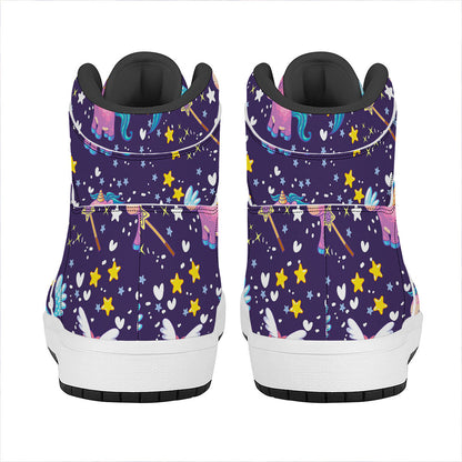 Cute Night Star Unicorn Pattern Print High Top Leather Sneakers