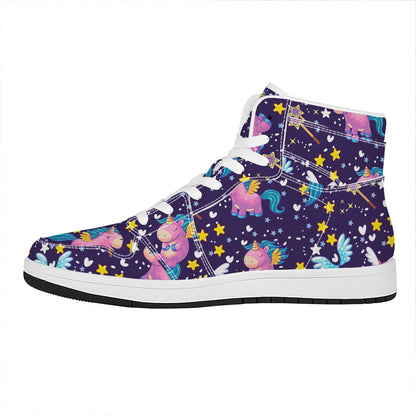 Cute Night Star Unicorn Pattern Print High Top Leather Sneakers