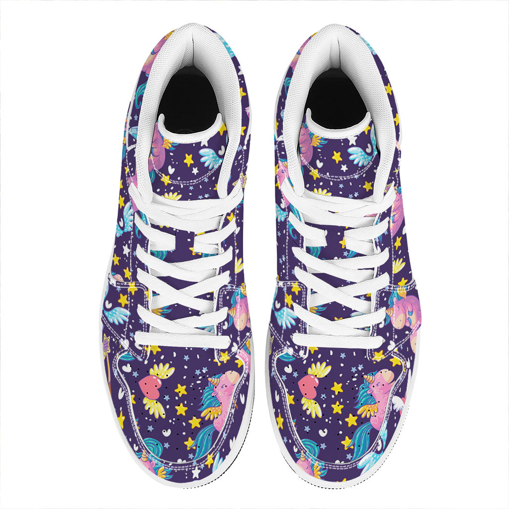 Cute Night Star Unicorn Pattern Print High Top Leather Sneakers