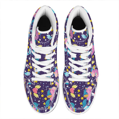 Cute Night Star Unicorn Pattern Print High Top Leather Sneakers