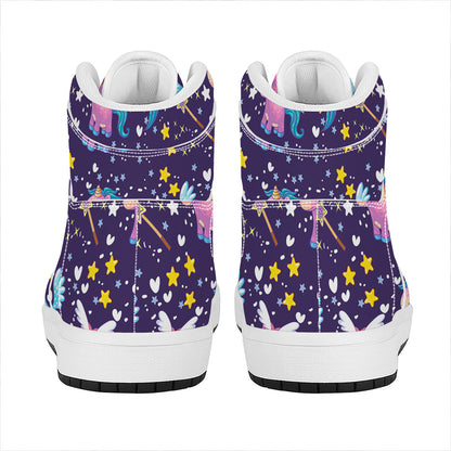 Cute Night Star Unicorn Pattern Print High Top Leather Sneakers