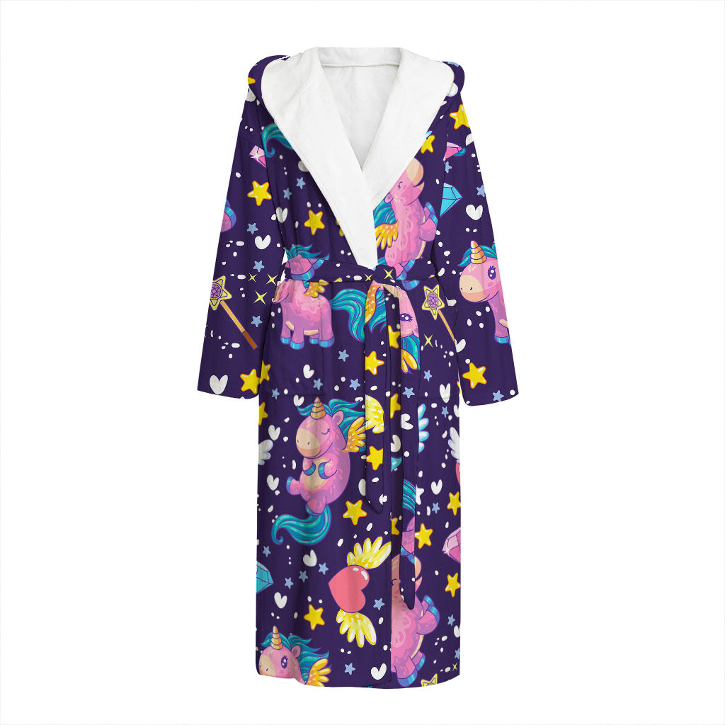 Cute Night Star Unicorn Pattern Print Hooded Bathrobe