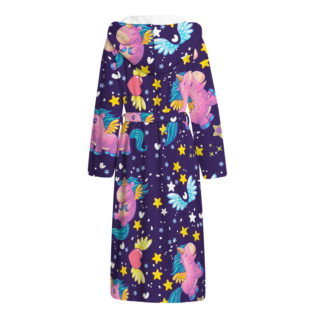 Cute Night Star Unicorn Pattern Print Hooded Bathrobe