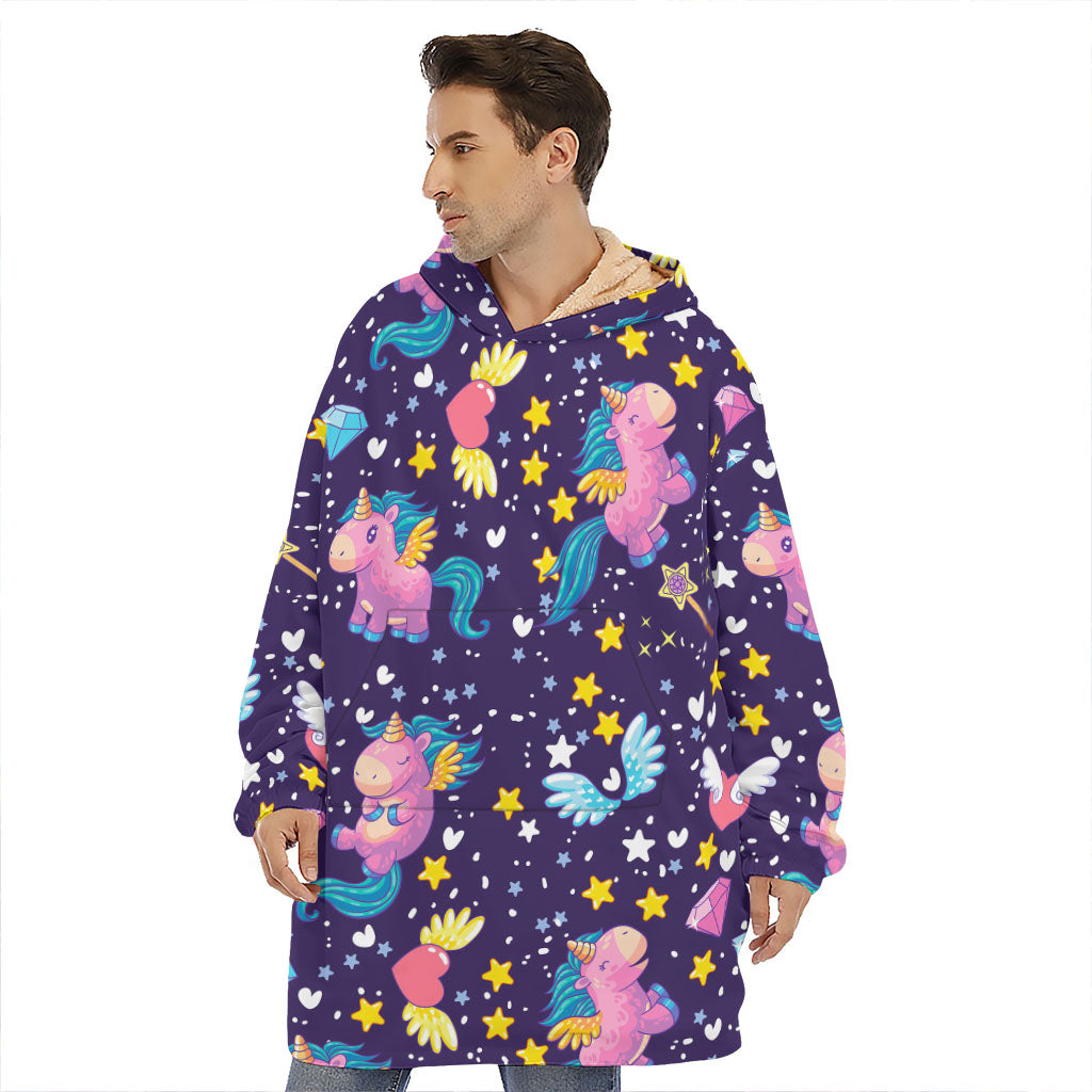 Cute Night Star Unicorn Pattern Print Hoodie Blanket