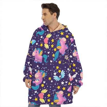Cute Night Star Unicorn Pattern Print Hoodie Blanket
