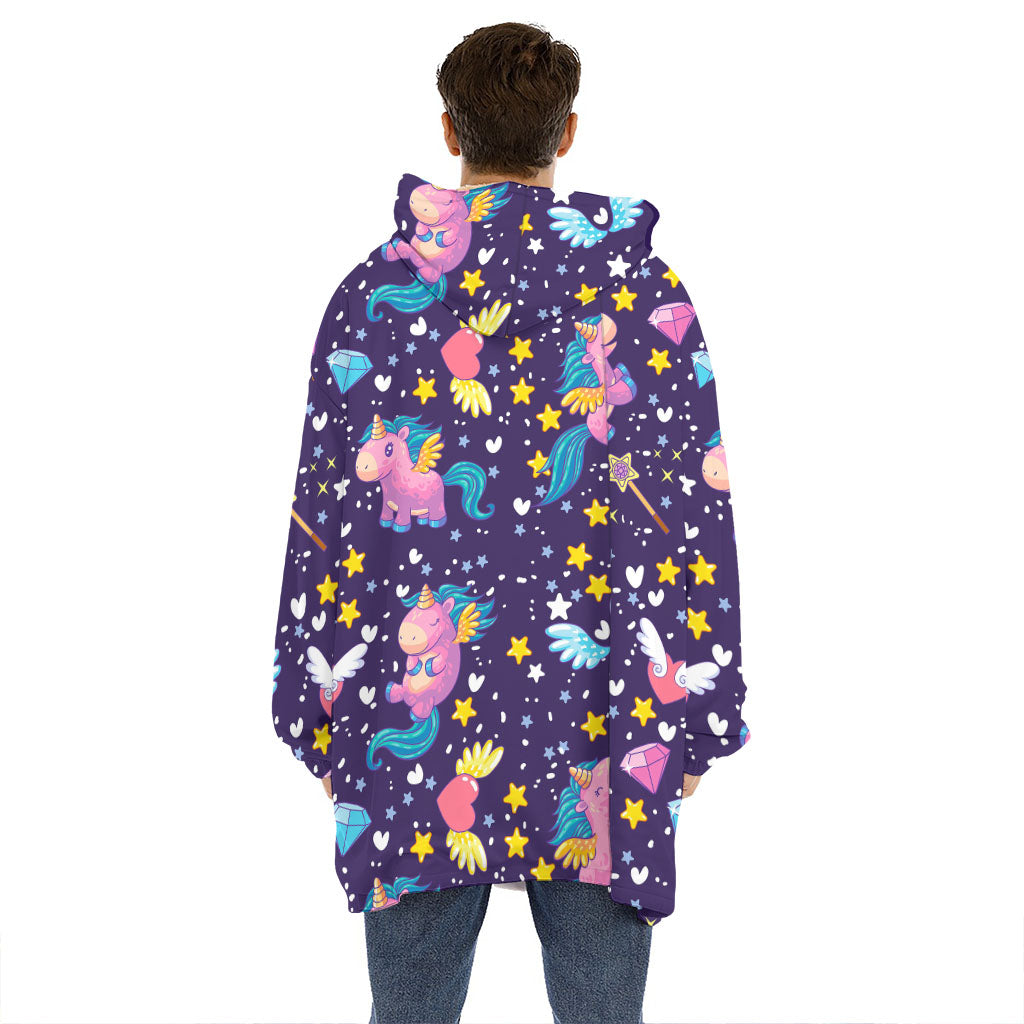 Cute Night Star Unicorn Pattern Print Hoodie Blanket