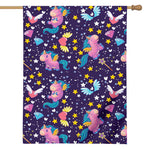 Cute Night Star Unicorn Pattern Print House Flag