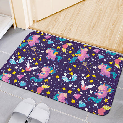 Cute Night Star Unicorn Pattern Print Indoor Door Mat