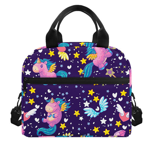 Cute Night Star Unicorn Pattern Print Insulated Lunch Bag