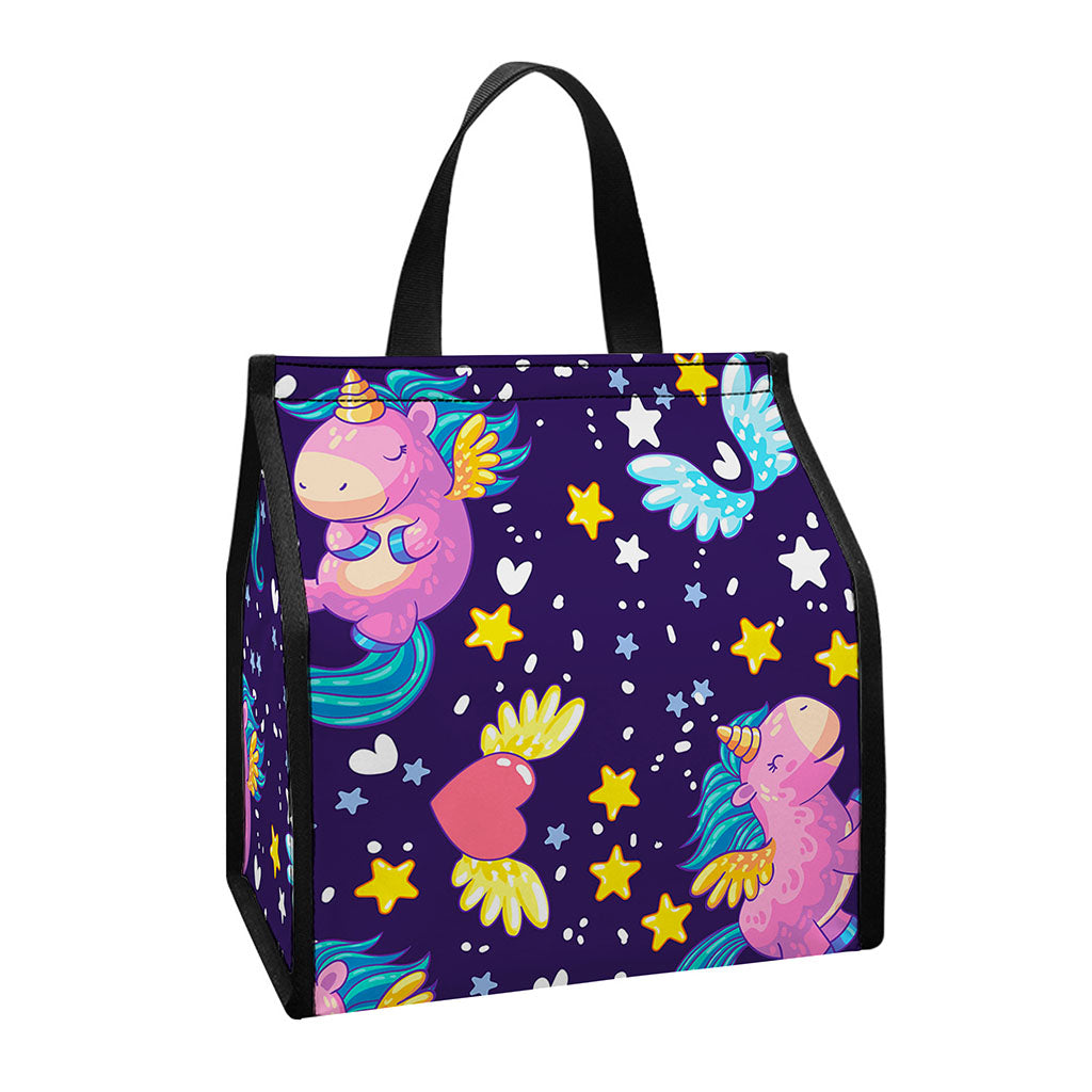 Cute Night Star Unicorn Pattern Print Insulated Lunch Tote