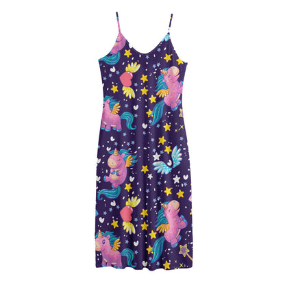 Cute Night Star Unicorn Pattern Print Jersey Midi Cami Dress