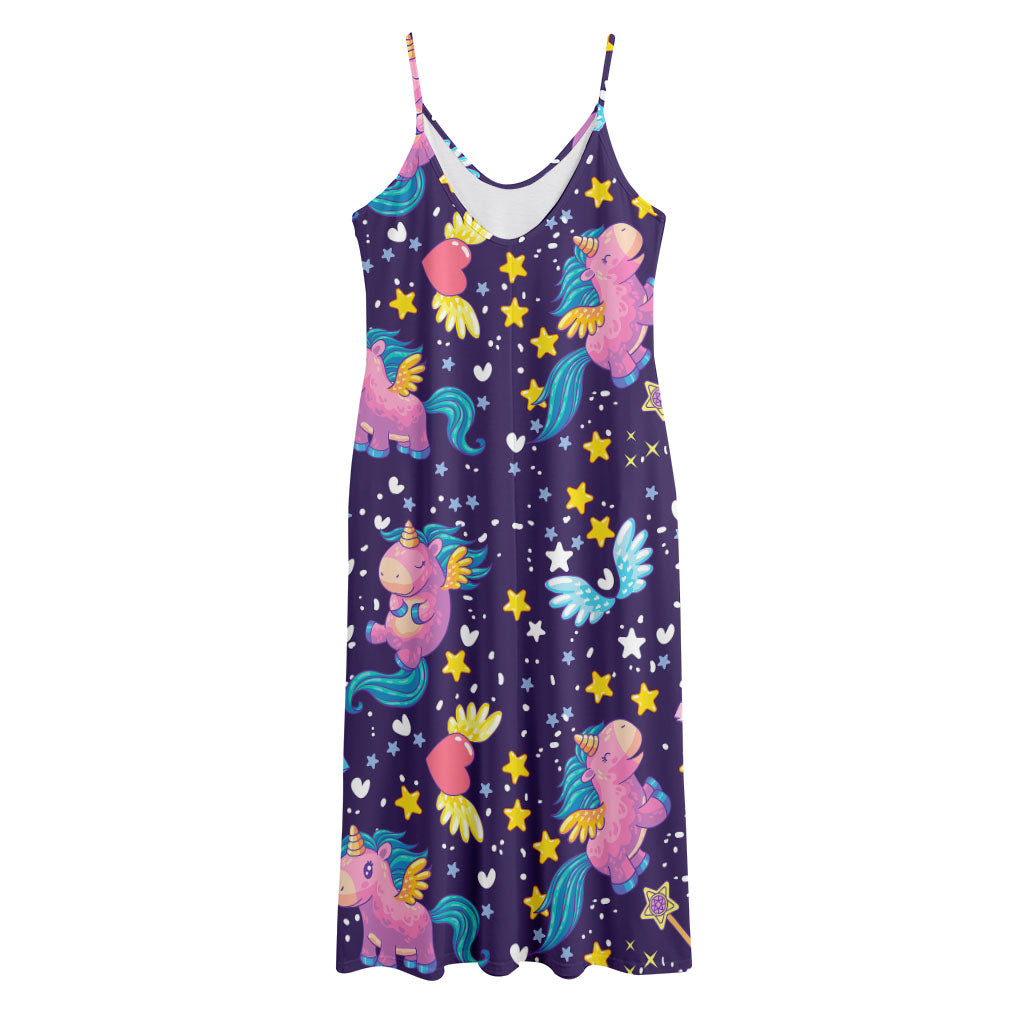 Cute Night Star Unicorn Pattern Print Jersey Midi Cami Dress