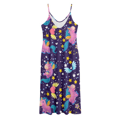 Cute Night Star Unicorn Pattern Print Jersey Midi Cami Dress