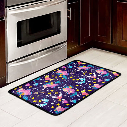 Cute Night Star Unicorn Pattern Print Kitchen Mat