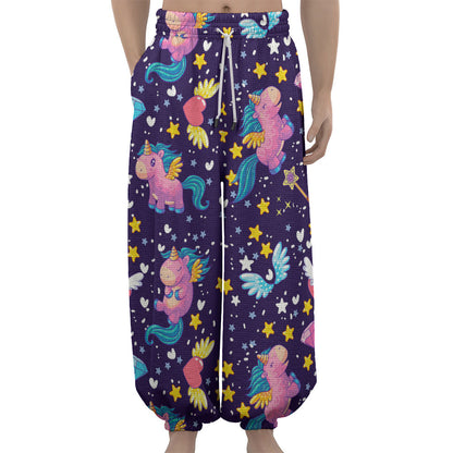 Cute Night Star Unicorn Pattern Print Lantern Pants