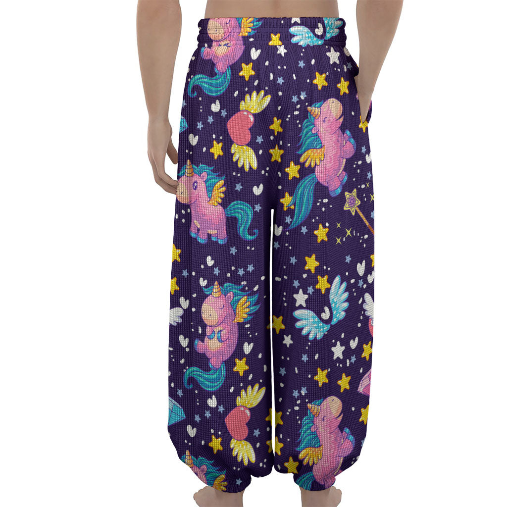 Cute Night Star Unicorn Pattern Print Lantern Pants