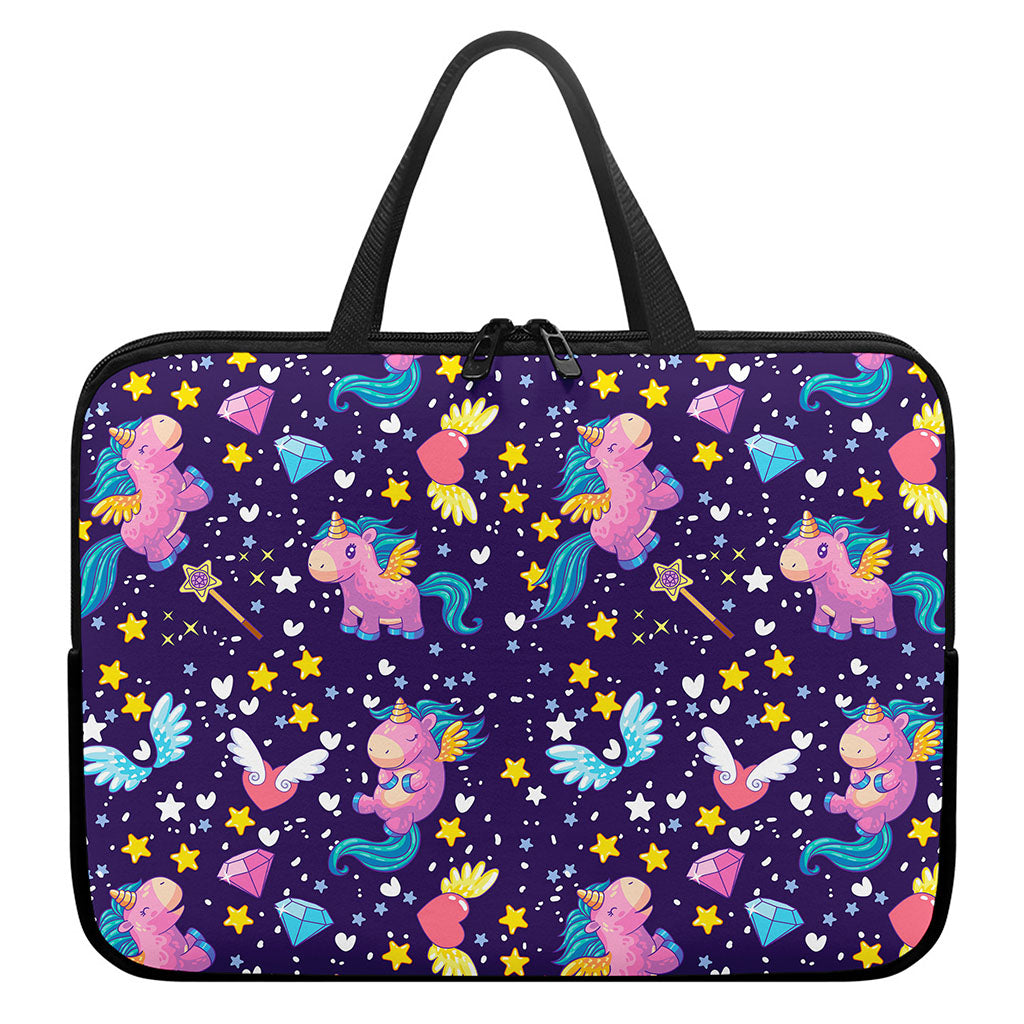Cute Night Star Unicorn Pattern Print Laptop Sleeve With Handle