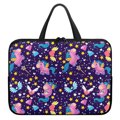 Cute Night Star Unicorn Pattern Print Laptop Sleeve With Handle