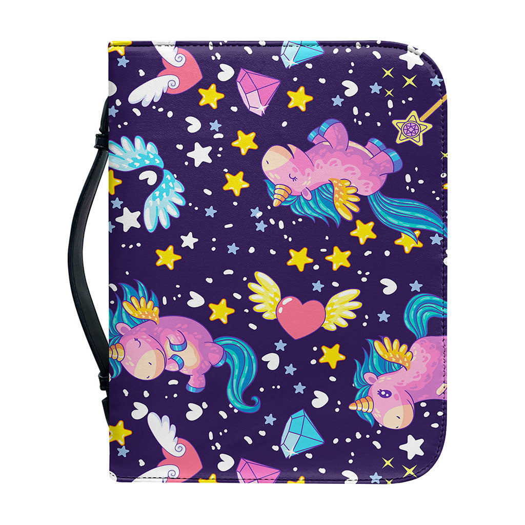 Cute Night Star Unicorn Pattern Print Leather Bible Cover