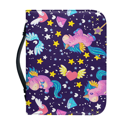 Cute Night Star Unicorn Pattern Print Leather Bible Cover