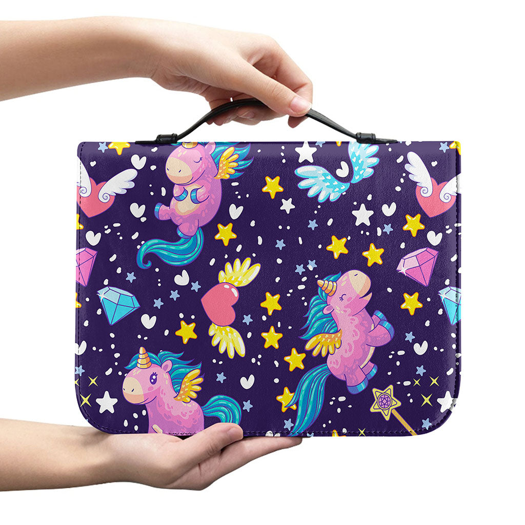 Cute Night Star Unicorn Pattern Print Leather Bible Cover