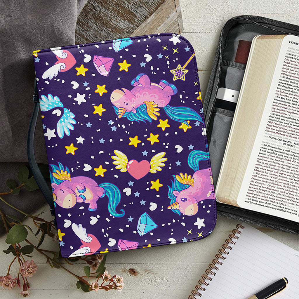 Cute Night Star Unicorn Pattern Print Leather Bible Cover