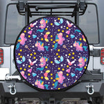 Cute Night Star Unicorn Pattern Print Leather Spare Tire Cover