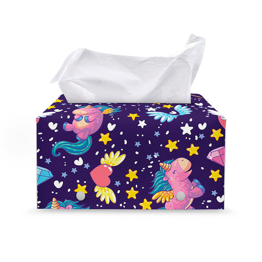 Cute Night Star Unicorn Pattern Print Leather Tissue Box Cover