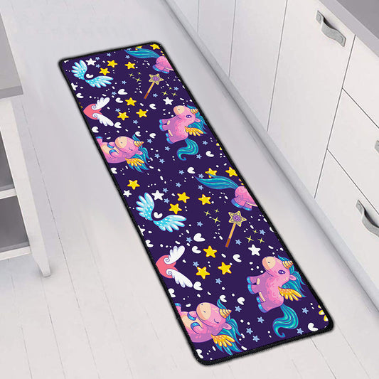 Cute Night Star Unicorn Pattern Print Long Kitchen Mat