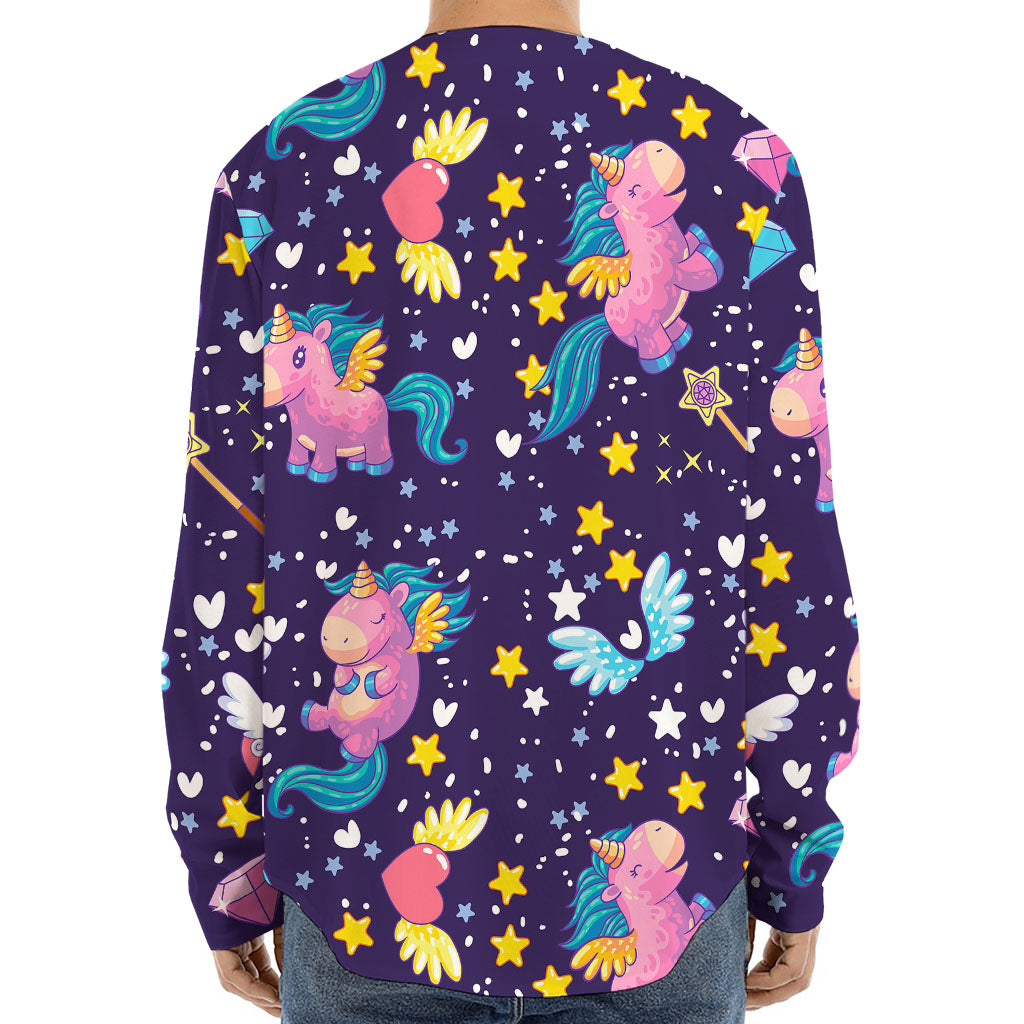 Cute Night Star Unicorn Pattern Print Long Sleeve Baseball Jersey