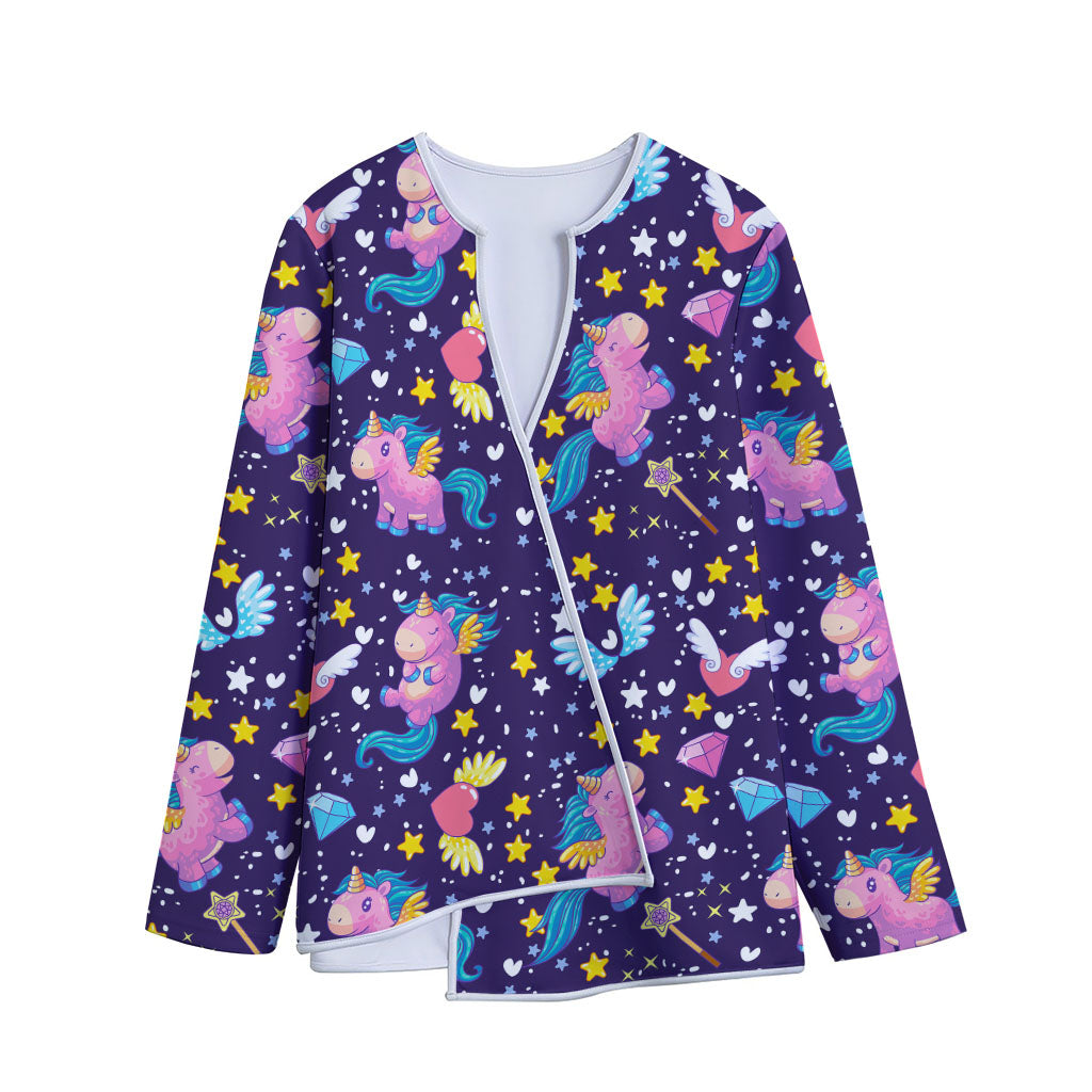 Cute Night Star Unicorn Pattern Print Long Sleeve Short Coat