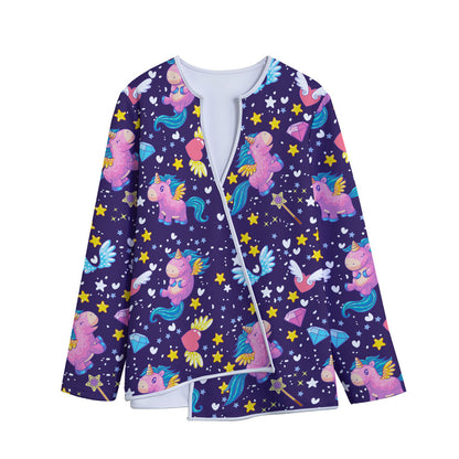 Cute Night Star Unicorn Pattern Print Long Sleeve Short Coat