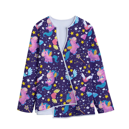 Cute Night Star Unicorn Pattern Print Long Sleeve Short Coat