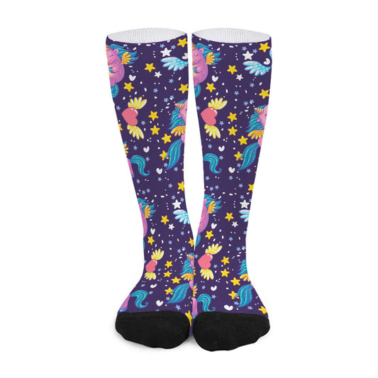 Cute Night Star Unicorn Pattern Print Long Socks