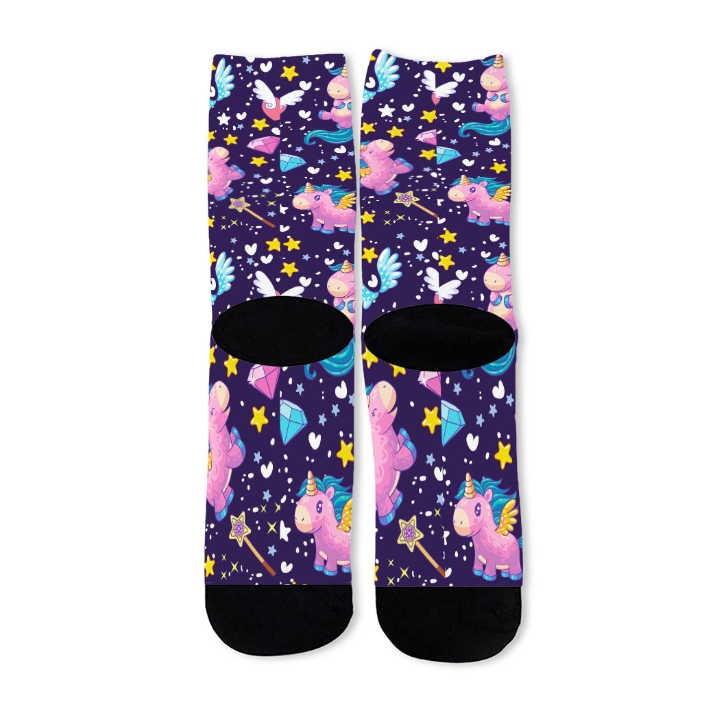 Cute Night Star Unicorn Pattern Print Long Socks