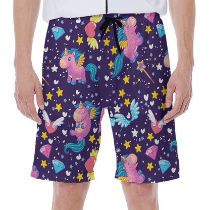Cute Night Star Unicorn Pattern Print Men's Beach Shorts