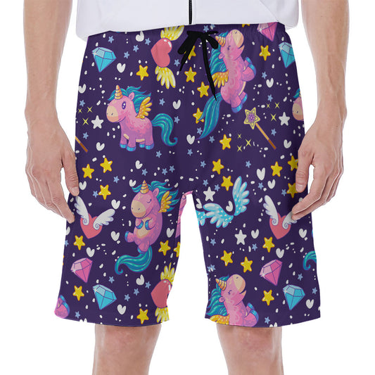 Cute Night Star Unicorn Pattern Print Men's Beach Shorts