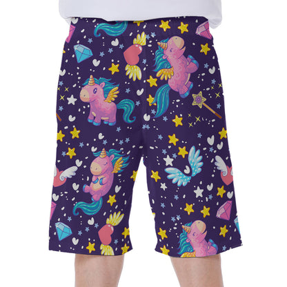 Cute Night Star Unicorn Pattern Print Men's Beach Shorts