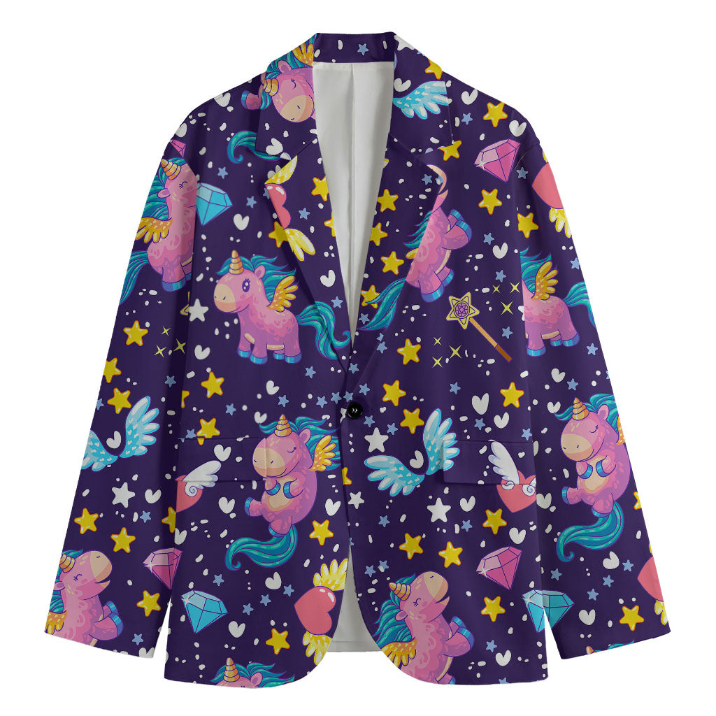 Cute Night Star Unicorn Pattern Print Men's Blazer