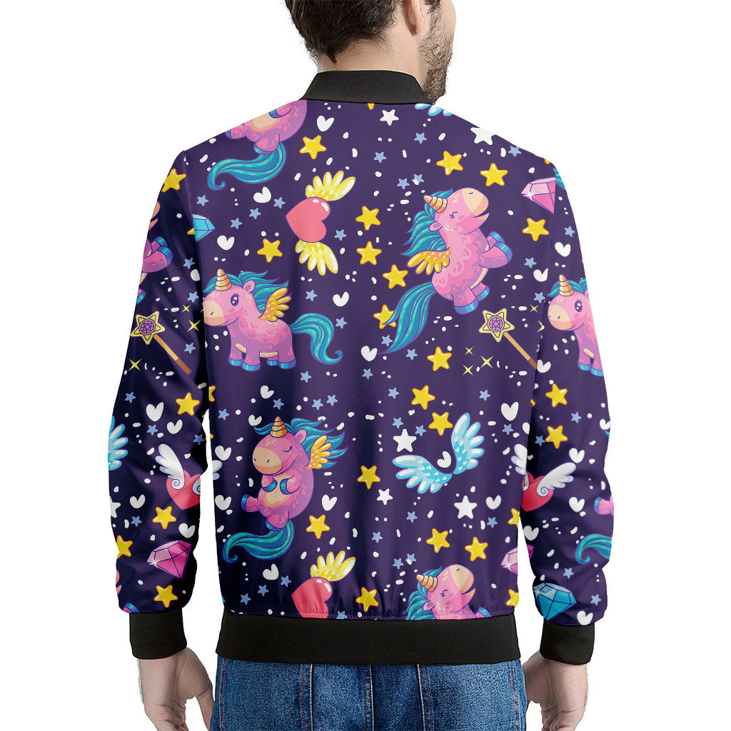 Cute Night Star Unicorn Pattern Print Men's Bomber Jacket