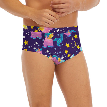 Cute Night Star Unicorn Pattern Print Men's Briefs