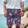 Cute Night Star Unicorn Pattern Print Men's Cargo Shorts