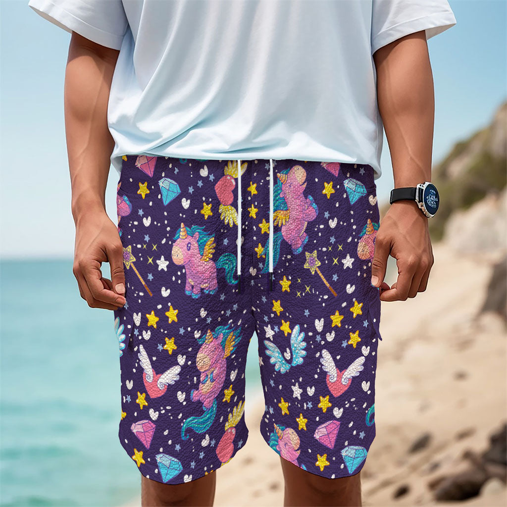 Cute Night Star Unicorn Pattern Print Men's Cargo Shorts
