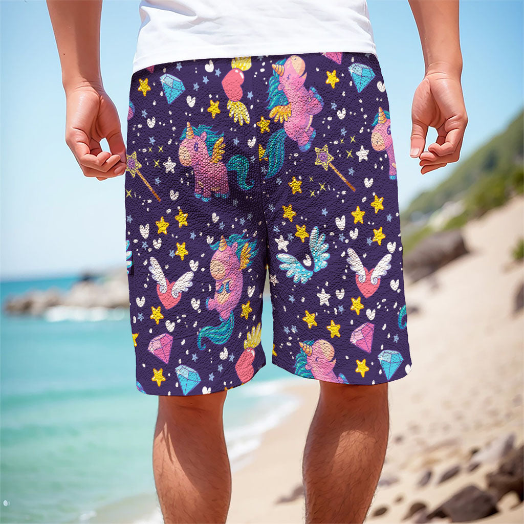 Cute Night Star Unicorn Pattern Print Men's Cargo Shorts