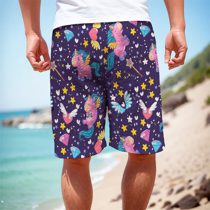 Cute Night Star Unicorn Pattern Print Men's Cargo Shorts
