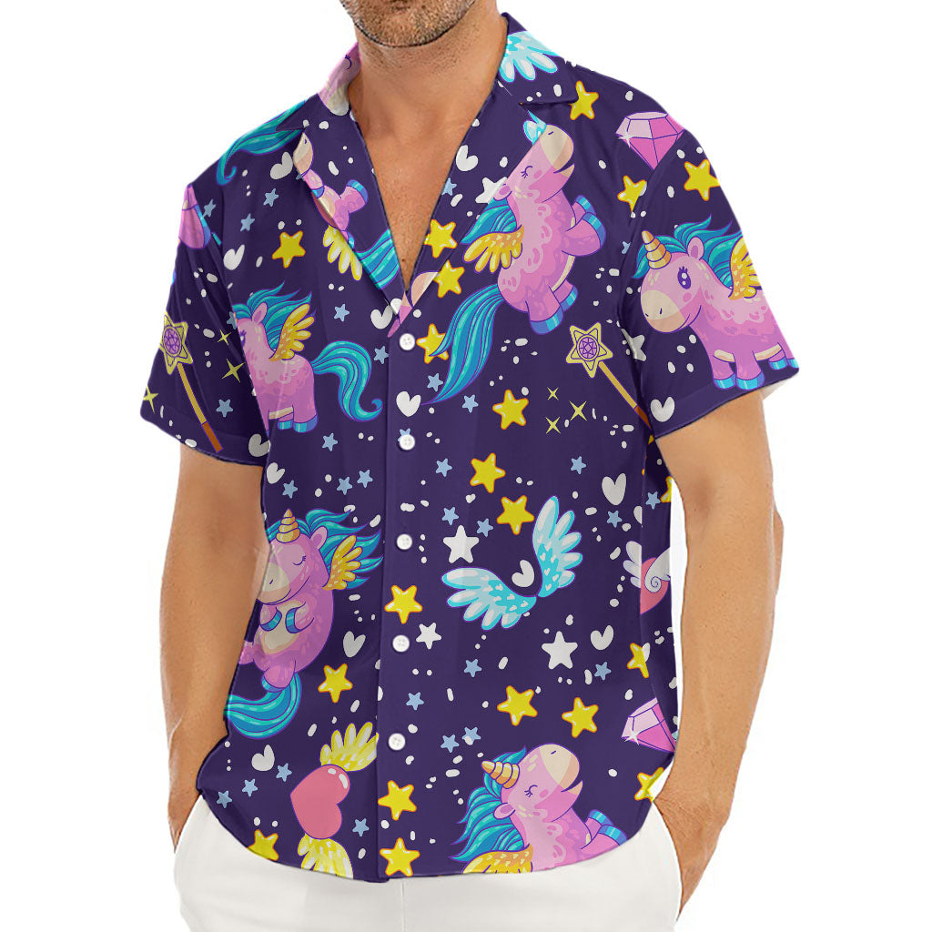 Cute Night Star Unicorn Pattern Print Men's Deep V-Neck Shirt