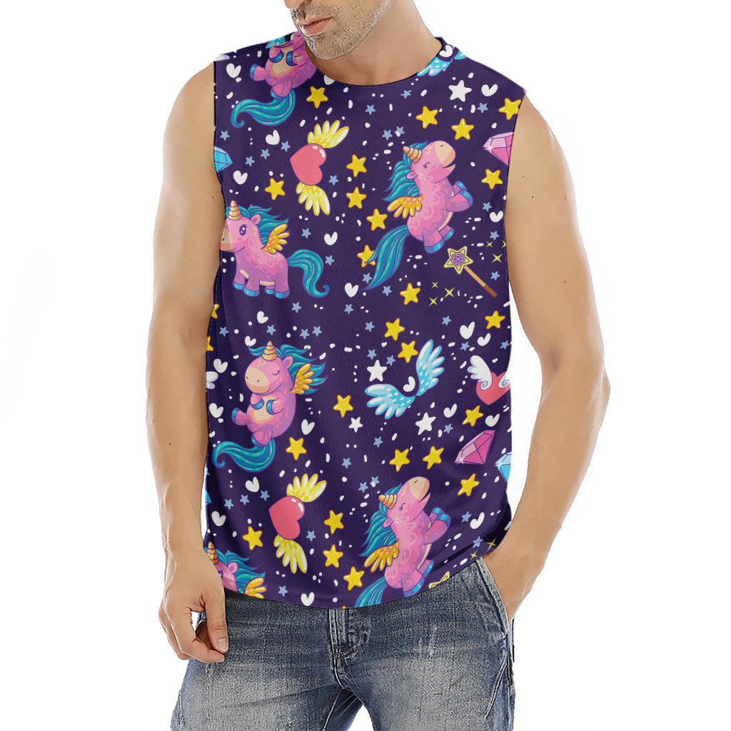 Cute Night Star Unicorn Pattern Print Men's Fitness Tank Top
