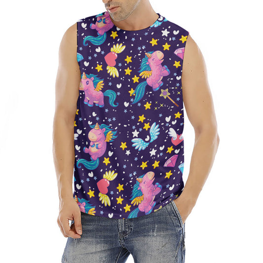 Cute Night Star Unicorn Pattern Print Men's Fitness Tank Top