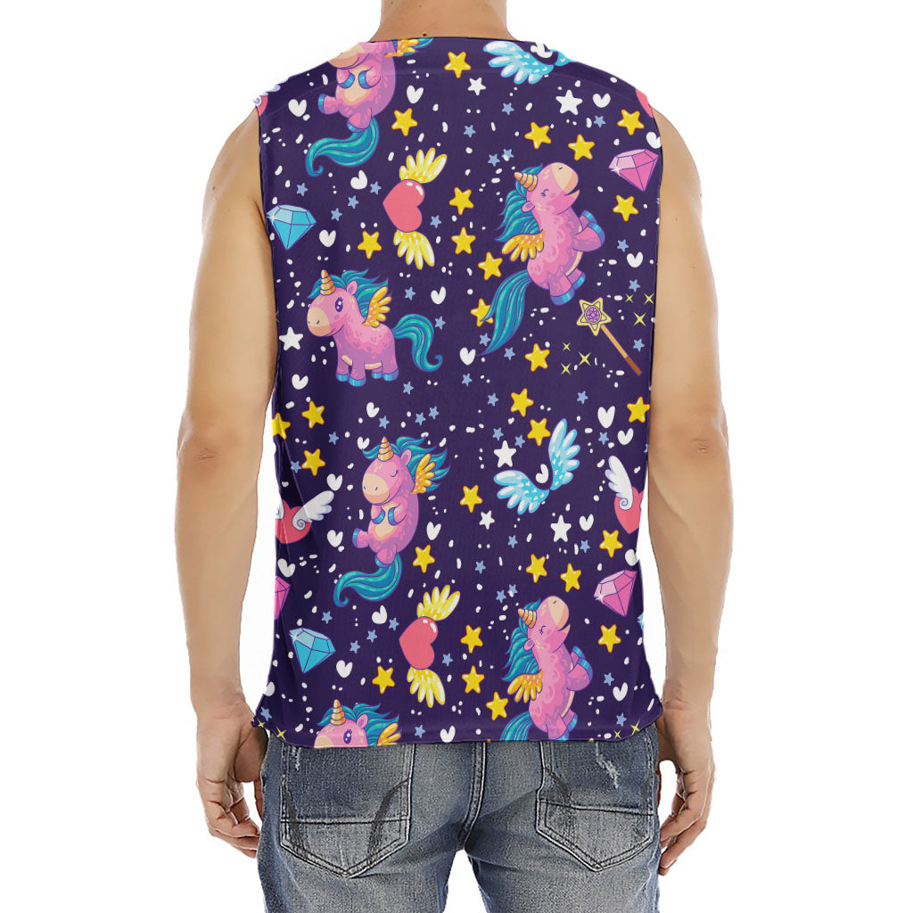 Cute Night Star Unicorn Pattern Print Men's Fitness Tank Top