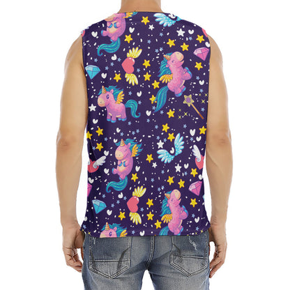 Cute Night Star Unicorn Pattern Print Men's Fitness Tank Top